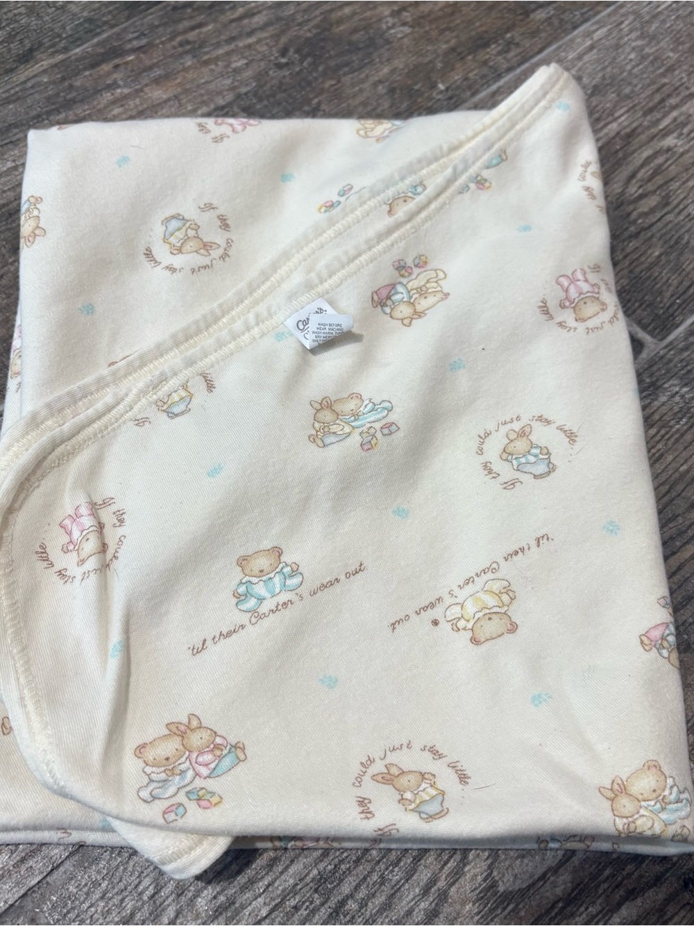 VTG Carter's Classic Cotton Baby Blanket Til Their Carters Wear Out Bunny Teddy
